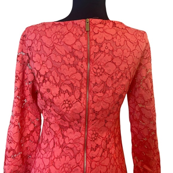 Vince Camuto Coral Pink Floral Lace Crochet 3/4 Sleeve Midi Dress 4 - Picture 6 of 12